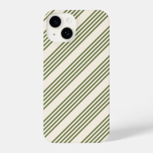 Funda Para iPhone 14 Patrón de cinco rayas verde oliva y beige