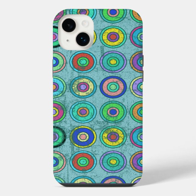 Funda Para iPhone Patrón de círculo azul retro poco profundo (Reverso)