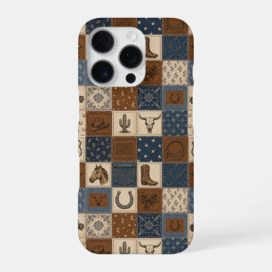 Funda Para iPhone 16 Pro Patrón de Colcha de Parche Vintage del Oeste