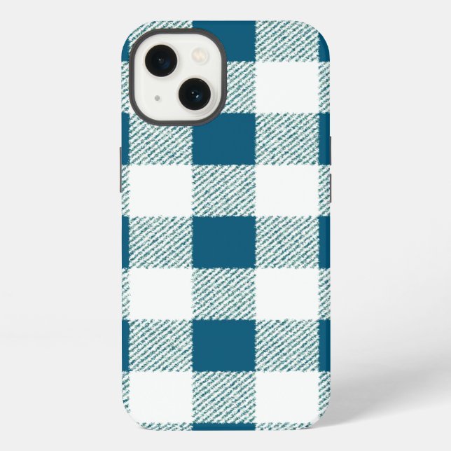 Funda Para iPhone Patrón de comprobación de Gingham verde azul (Reverso )