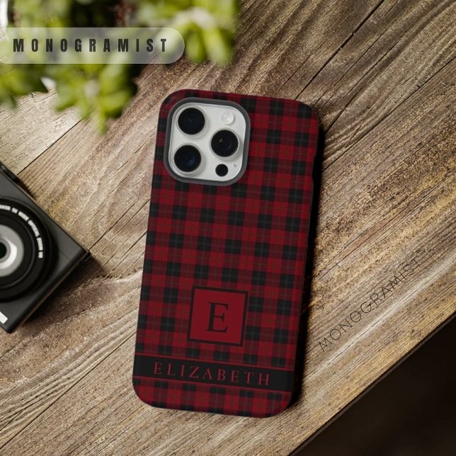 Funda Para iPhone Patrón de contraste negro verde rojo marrón person (Custom Maroon Red Green Black Checkered Pattern iPhone Case)