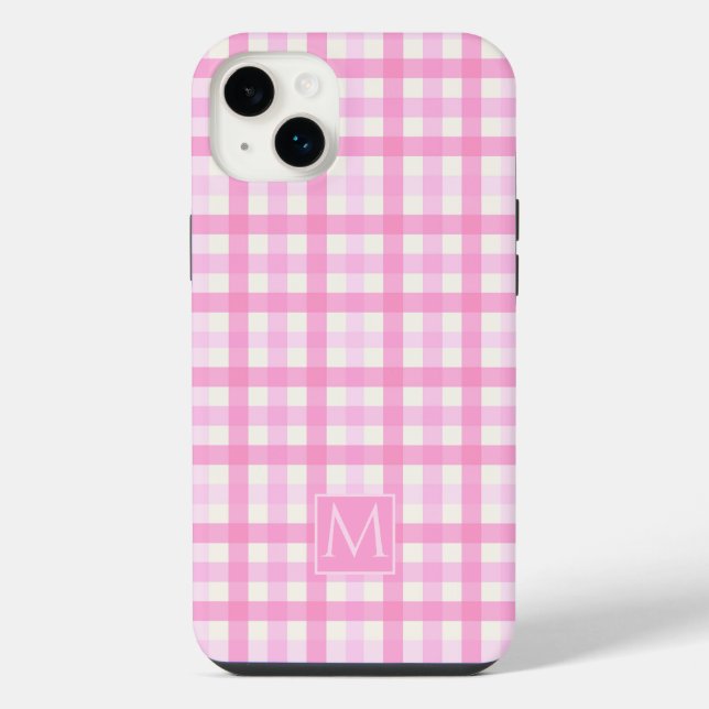 Funda Para iPhone Patrón de contraste rosado de Gingham (Reverso)