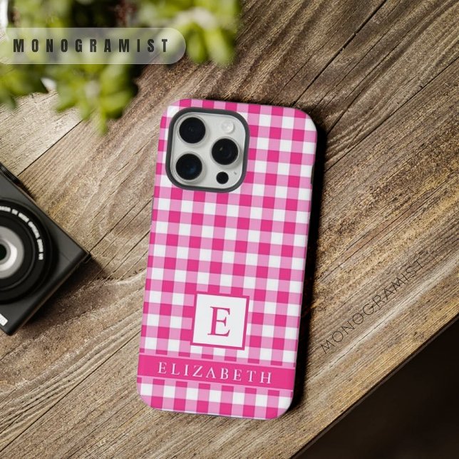 Funda Para iPhone Patrón de control blanco rosado brillante personal (Custom Bright Pink White Checkered Pattern iPhone Case
)