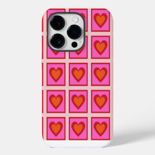 Funda Para iPhone 14 Pro Patrón de corazón a cuadros vintage retro rosa Y2K