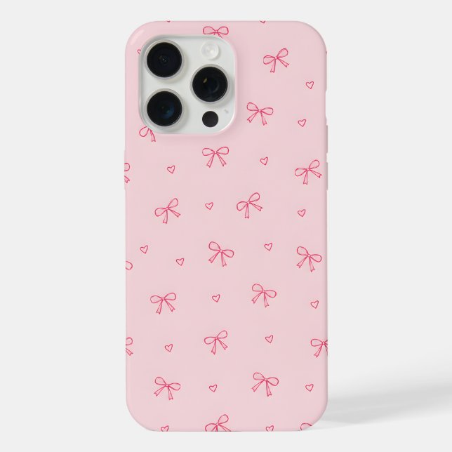 Funda Para iPhone Patrón de corazón con lazo rosa (Reverso )