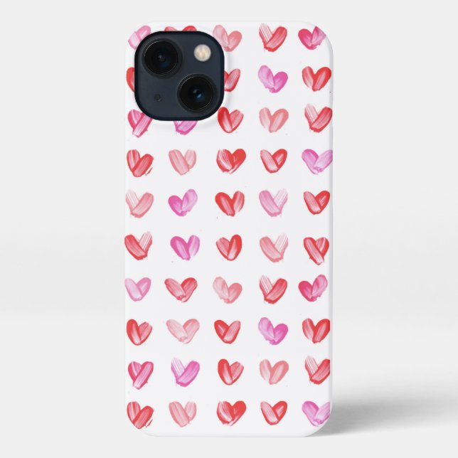 Funda Para iPhone Patrón de Corazón de Acuarela Rojo y Rosa (Reverso )