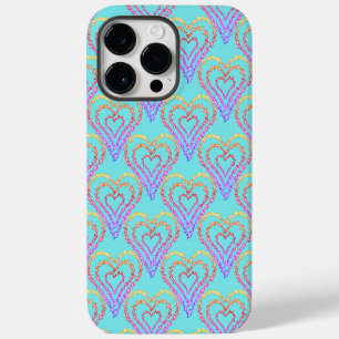 Funda Para iPhone 14 Pro Max Patrón de corazón de amor arcoíris sobre azul clar