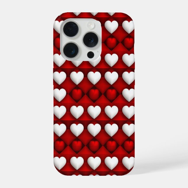 Funda Para iPhone Patrón de corazón rojo y blanco (Reverso )