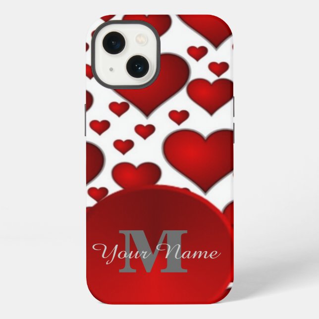 Funda Para iPhone Patrón de corazón romántico monogramado (Reverso )