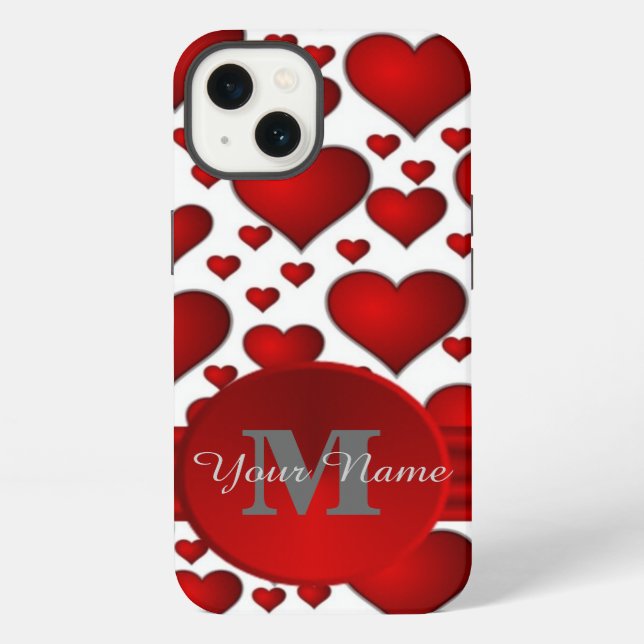 Funda Para iPhone Patrón de corazón romántico monogramado (Reverso )