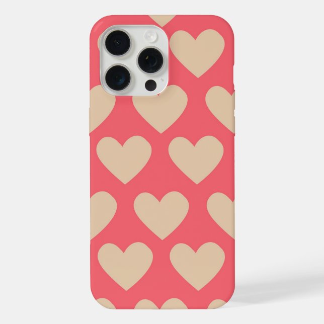 Funda Para iPhone Patrón de corazón simple lindo beige rojo (Reverso )