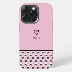 Funda Para iPhone 13 Pro Patrón de Corazón Simple Repetir Borde Nombre Rosa