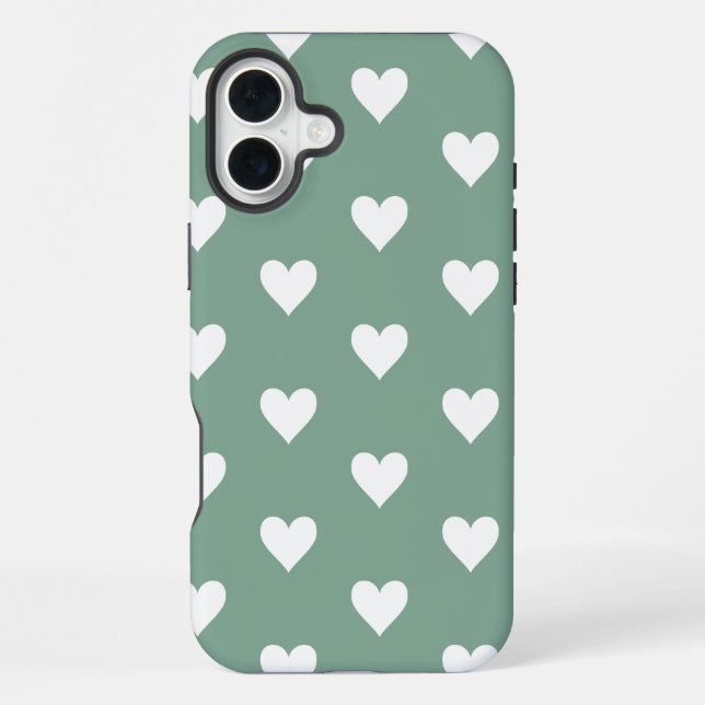 Funda Para iPhone Patrón de corazón verde salvia (Reverso )