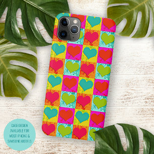 Funda Para iPhone 16 Pro Max Patrón de corazones rojo turquesa azul lima verde