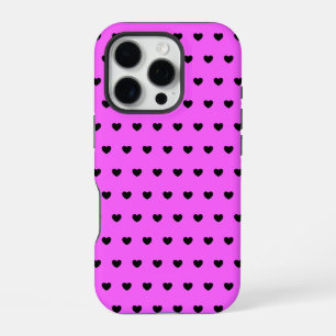 Funda Para iPhone 16 Pro Patrón de Corazones Rosas y Negros Brillantes