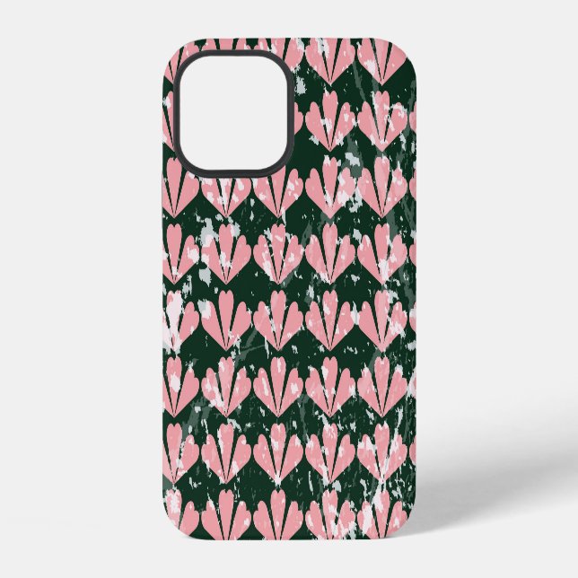 Funda Para iPhone Patrón de corazones y flores grunge. (Reverso )