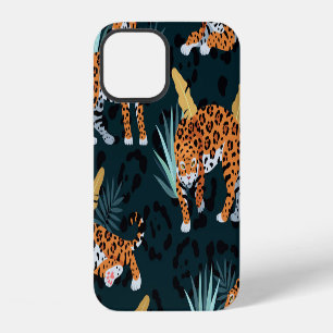 Funda Para iPhone 12 Patrón de cosecha sin soldadura de palmas jaguares