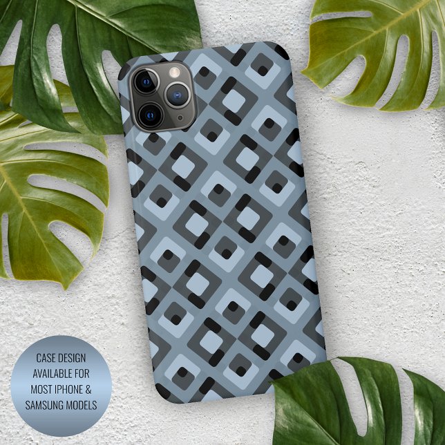 Funda Para iPhone Patrón de cuadrado negro gris azul oscuro de medio (Subido por el creador)