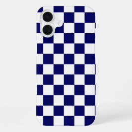 Funda Para iPhone 16 Plus Patrón de cuadros azules marinos y blancos