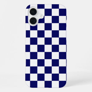 Funda Para iPhone 16 Plus Patrón de cuadros azules marinos y blancos
