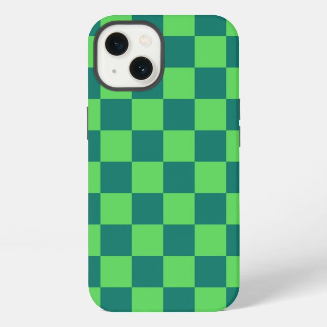 Funda Para iPhone Patrón de cuadros gingham verde azul (Reverso )