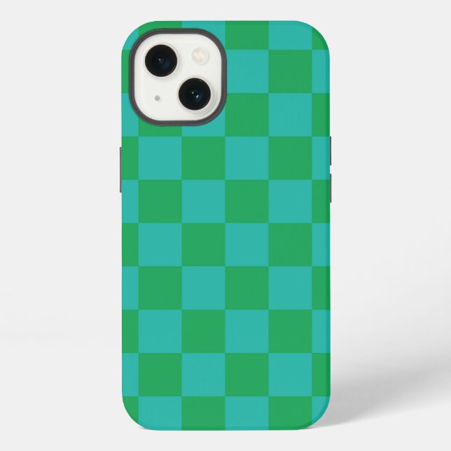 Funda Para iPhone Patrón de cuadros gingham verde azul (Reverso )