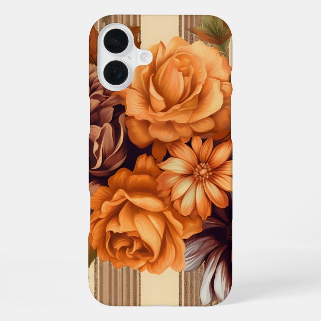 FUNDA PARA iPhone PATRÓN DE CUADROS MARRONES CON FLORES DE ASTER DE  (Reverso )