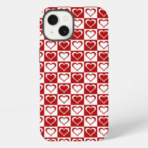 Patrón de cuadros rojos con Corazones