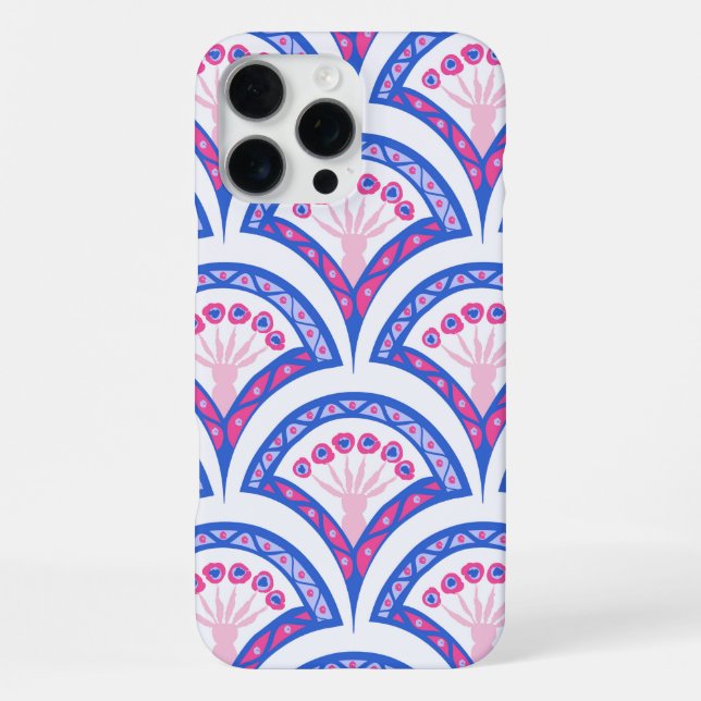 Funda Para iPhone patrón de damasco floral azul (Reverso )