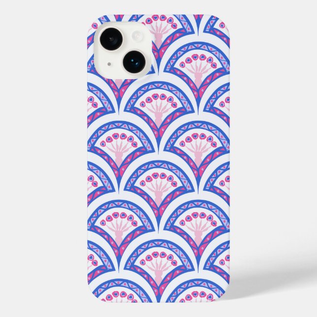 Funda Para iPhone patrón de damasco floral azul (Reverso )