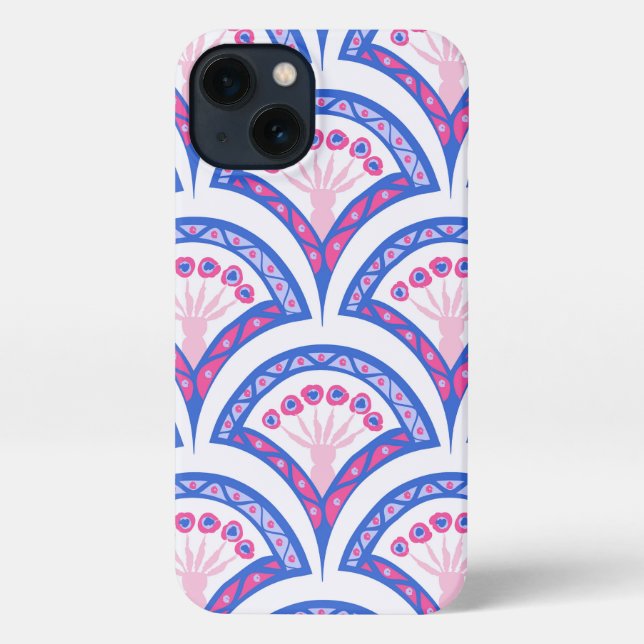 Funda Para iPhone patrón de damasco floral azul (Reverso )
