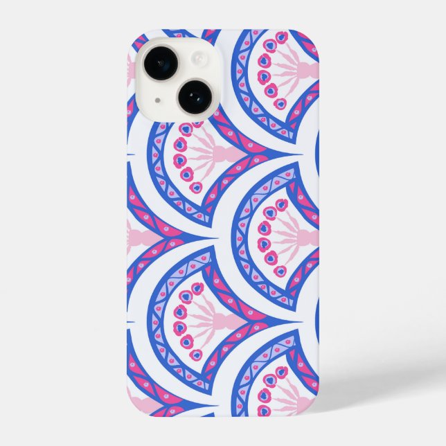 Funda Para iPhone patrón de damasco floral azul (Reverso )
