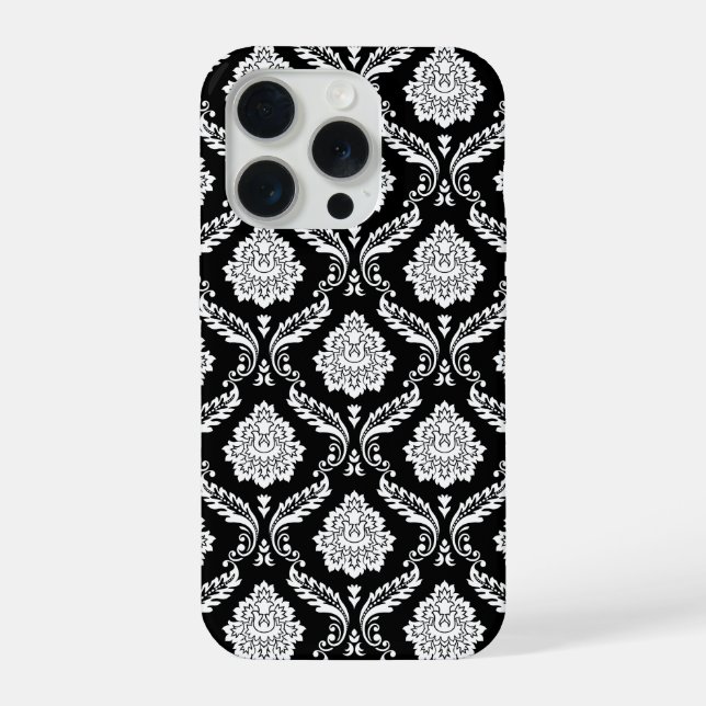 Funda Para iPhone Patrón de Damasco Rococó Blanco sobre Negro  (Reverso )
