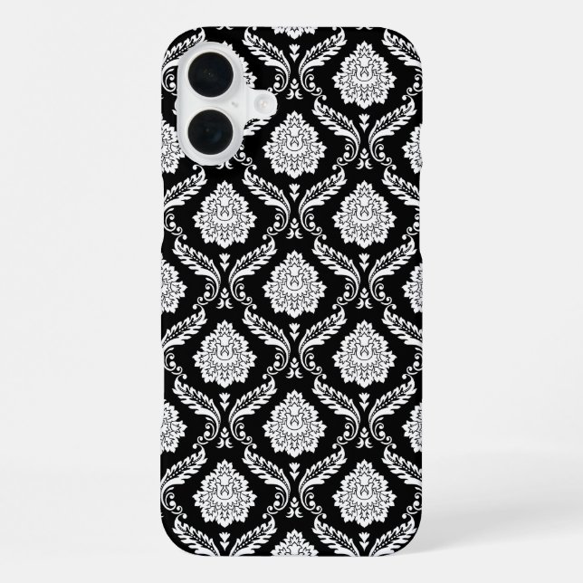 Funda Para iPhone Patrón de Damasco Rococó Blanco sobre Negro  (Reverso )