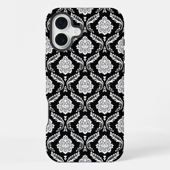 Funda Para iPhone Patrón de Damasco Rococó Blanco sobre Negro  (Reverso )