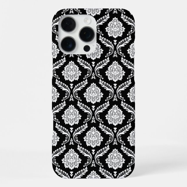 Funda Para iPhone Patrón de Damasco Rococó Blanco sobre Negro  (Reverso )