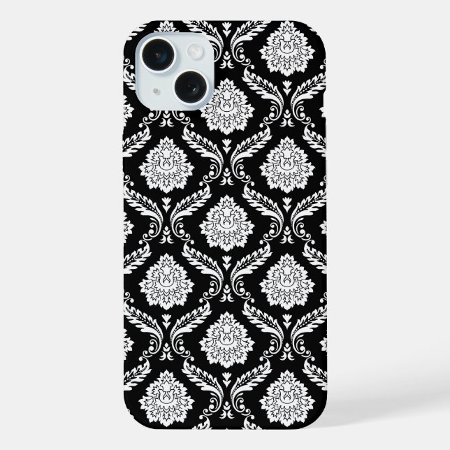 Funda Para iPhone Patrón de Damasco Rococó Blanco sobre Negro  (Reverso )