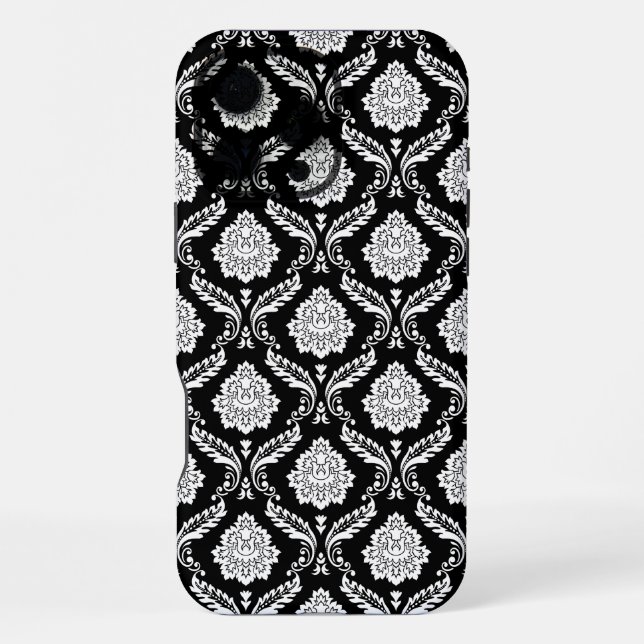 Funda Para iPhone Patrón de Damasco Rococó Blanco sobre Negro  (Reverso )