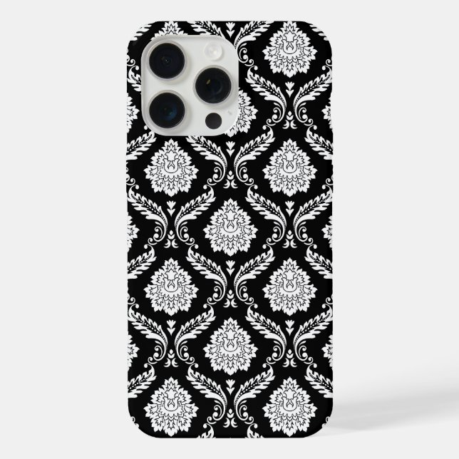 Funda Para iPhone Patrón de Damasco Rococó Blanco sobre Negro  (Reverso )