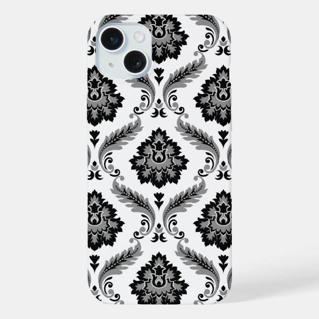 Funda Para iPhone Patrón de Damasco Rococó Gris Negro Blanco (Reverso )