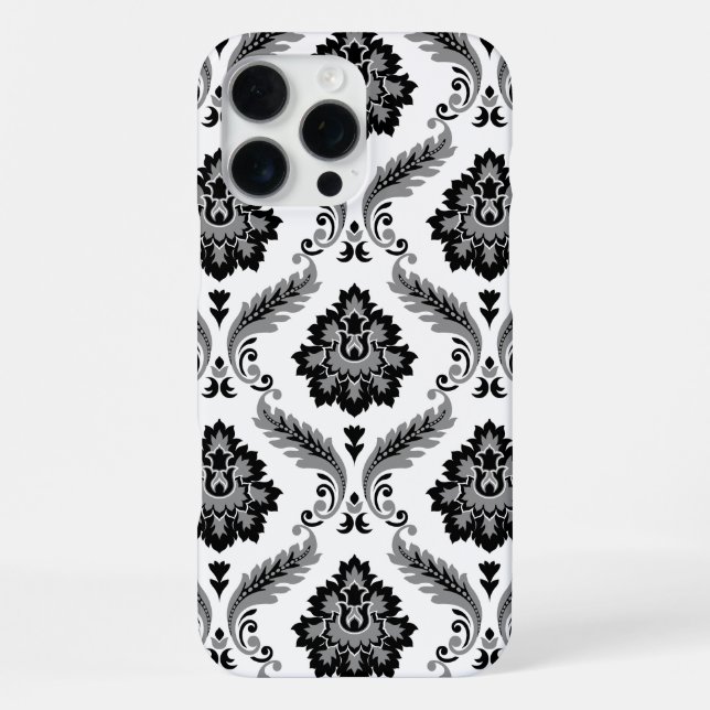 Funda Para iPhone Patrón de Damasco Rococó Gris Negro Blanco (Reverso )