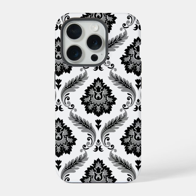 Funda Para iPhone Patrón de Damasco Rococó Gris Negro Blanco (Reverso )