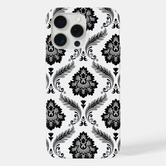 Funda Para iPhone Patrón de damasco rococó gris negro blanco (Reverso )