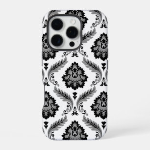 Funda Para iPhone 16 Pro Patrón de damasco rococó gris negro blanco