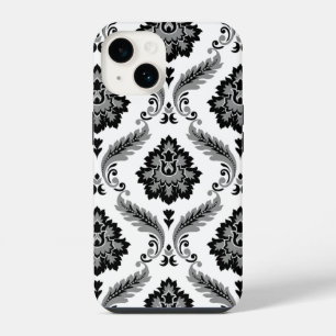 Funda Para iPhone 14 Patrón de Damasco Rococó Gris Negro Blanco