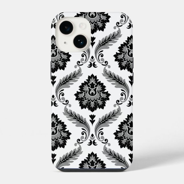 Funda Para iPhone Patrón de Damasco Rococó Gris Negro Blanco (Reverso )