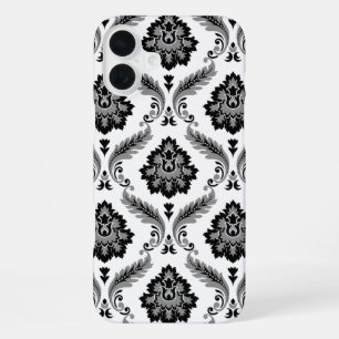 Funda Para iPhone 16 Plus Patrón de Damasco Rococó Gris Negro Blanco