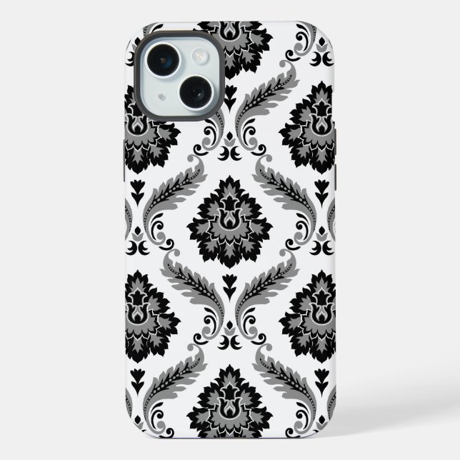 Funda Para iPhone Patrón de Damasco Rococó Gris Negro Blanco (Reverso )