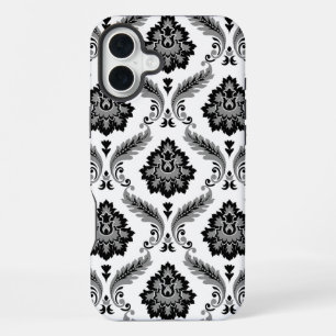 Funda Para iPhone 16 Plus Patrón de Damasco Rococó Gris Negro Blanco