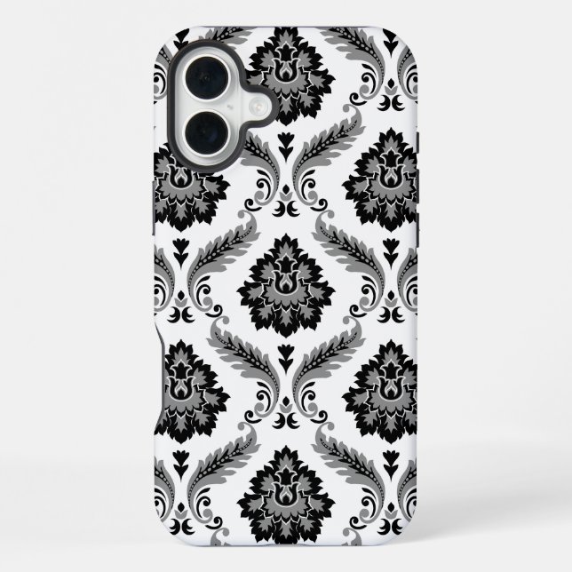 Funda Para iPhone Patrón de Damasco Rococó Gris Negro Blanco (Reverso )